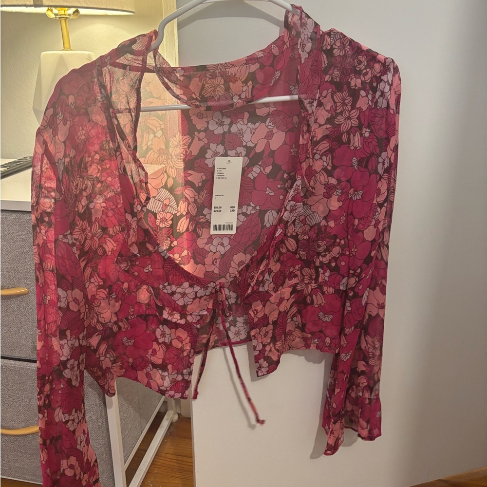 Floral Pink Sheer Women's Top